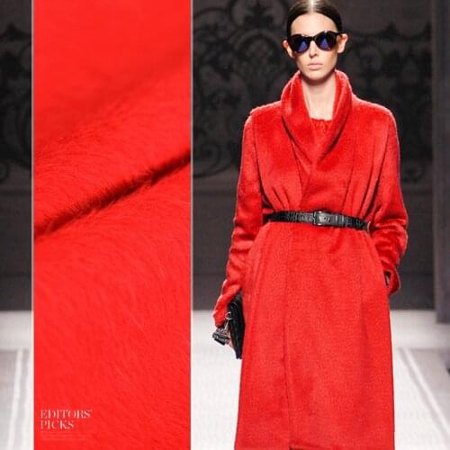 Red high-end Suri alpaca fabric Suri high content alpaca cashmere fabric Long-haired autumn and winter clothing wool fabric