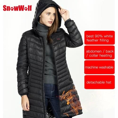 Heated Down Jackets For Women Winter Femal Long Jackets Coat Hiking Climbing Outdoor Hoodied Coat USB Thermal heating coat