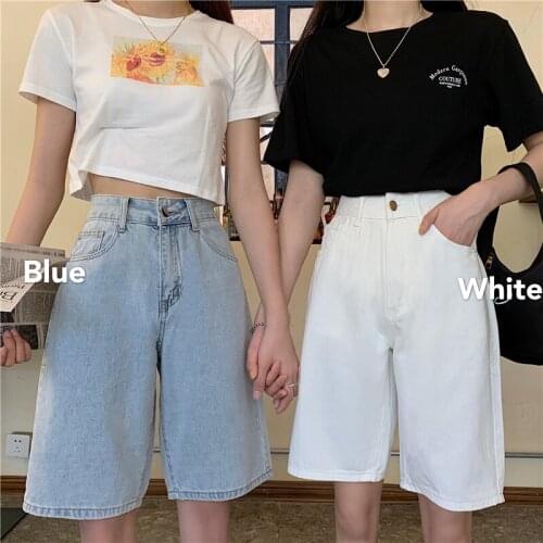 Korean Summer Denim Shorts Women Wide Leg Short Jeans Pants Loose Vintage Straight Shorts Streetwear Boyfriend High Waist