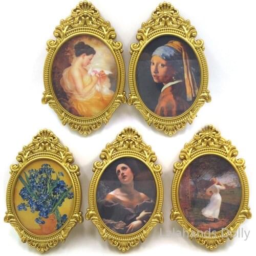 1:12 Dollhouse Mini Classical Round, Square Carved Mirror Model for The Dollhouse Furniture Decoration Accessories