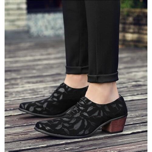 Summer Mens Leather Shoes, Patterned Leather Shoes, Male British Sharp Hair Stylist, Increased Thick-soled Casual Mens Shoes