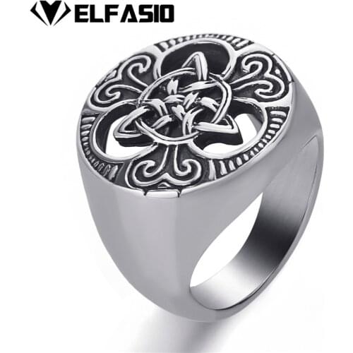 Mens Boys Celtic knot Magic Silver 316L Stainless Steel Ring Biker Vintage jewelry Size 7-15