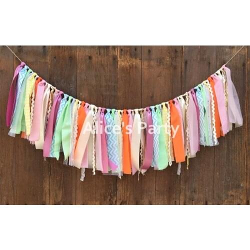 New Pastel Rainbow Rag Tie Birthday Banner Highchair Bunting Shining Nursery Hanging Backdrop Cake Smash Boho Pastels Garland