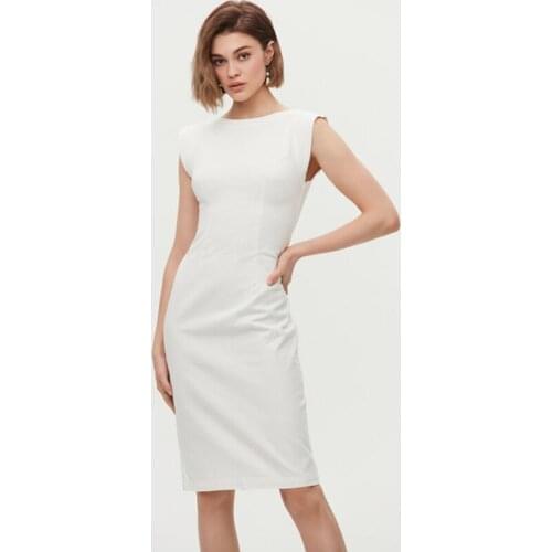 Bodycon Dress Zipper White Dress Sleeveless o Neck Split Knee Dress Party Nightclub Slim 2021 Vestidos Women Clothing