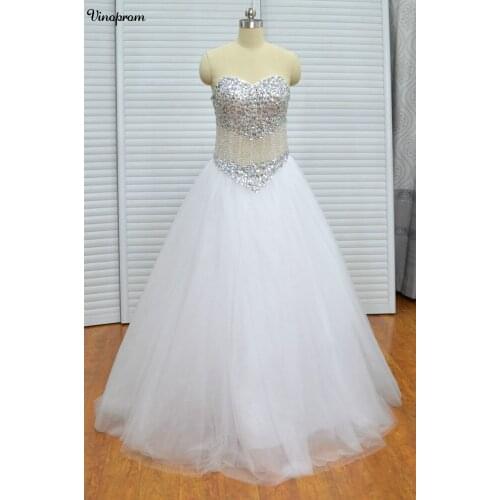 Charming White A-line Wedding Dresses Tulle Beaded Cheap Sweetheart Sleeveless Country Bridal Dresses Ball Gown