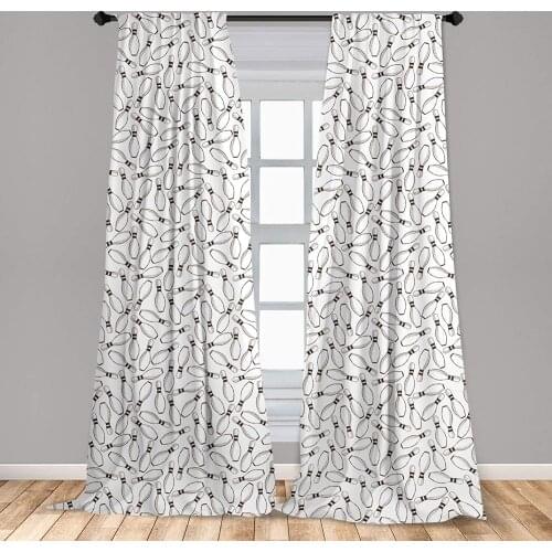 Bowling Party Window Curtains Sketchy Bowling Pins Pattern Hand Drawn Style Monochrome Hobby Print Curtain with Rod Pocket