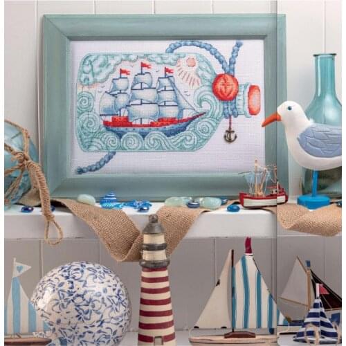 - Sailboat in a bottle 37-29 Cross Stitch Set Cross-stitch Kit Embroidery Needlework Craft Packages Cotton Fabric Floss
