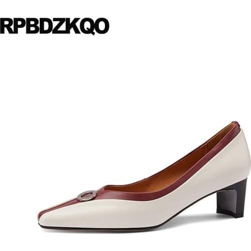 Catwalk Metal Special Pumps Size 33 High Heels Multi Colored Genuine Leather Designer Women Luxury Shoes Medium Square Toe Block