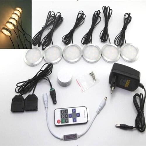 6x2W 12W LED Under Cabinet Light Downlight Spotlights+RF Remote Control+Driver Dimmable for Home Kitchen Counter Closet Lighting