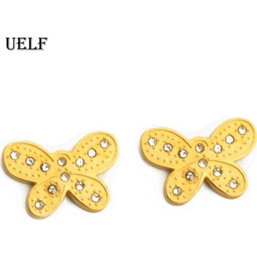 Uelf Delicate Butterfly CZ Crystal Cubic Zirconia Stainless Steel Stud Earrings for Women Girls