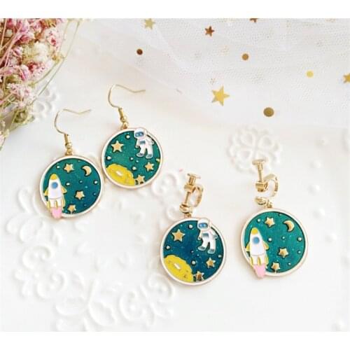 XEDZ Primitive Simple Earth Space Star Astronaut Rocket Earrings Handmade Send Friends Fashion Earrings Jewelry