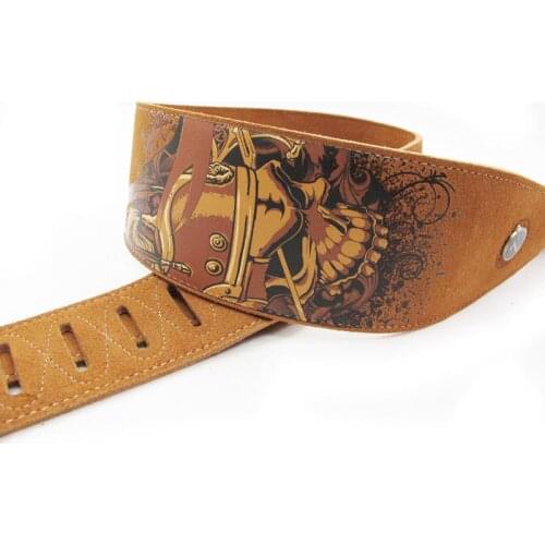 YUEKO Premium Double Layer Leather F-P203 Soft Texture Skull Pattern Length Adjustable Classic Acoustic Guitar Strap Accessories