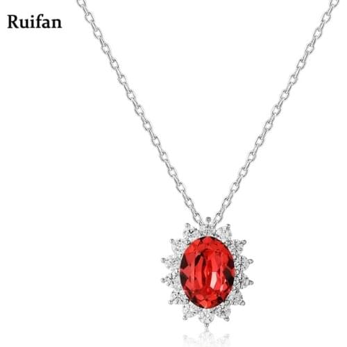 Elegant Red Champagne Oval Crystal Pendant 925 Sterling Silver Necklaces for Women Female Wedding Party Fine Jewelry YNC023