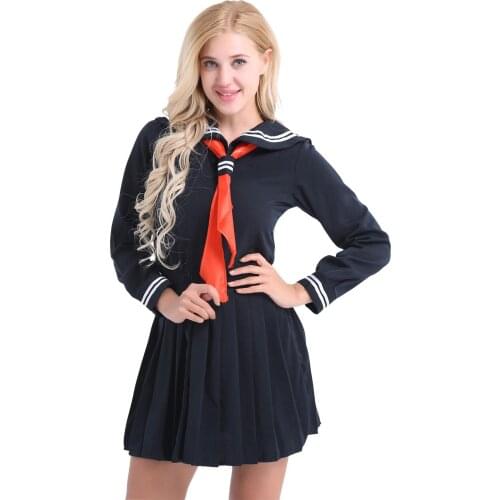 Alvivi Women Schoolgirl Uniform Japanese Anime Cosplay Costume JK Student School Uniform Sailor Navy Suit Pleated Skirt Summer