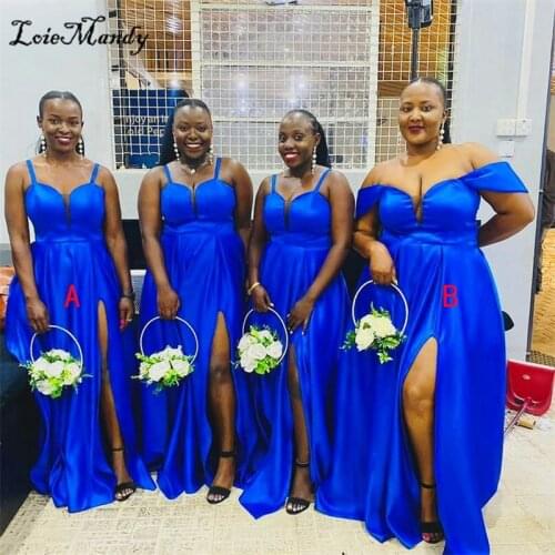 Royal Blue Bridesmaid Dresses Long 2021 Sexy High Split African Wedding Guest Dress For Women Plus Size Vestidos de fiesta
