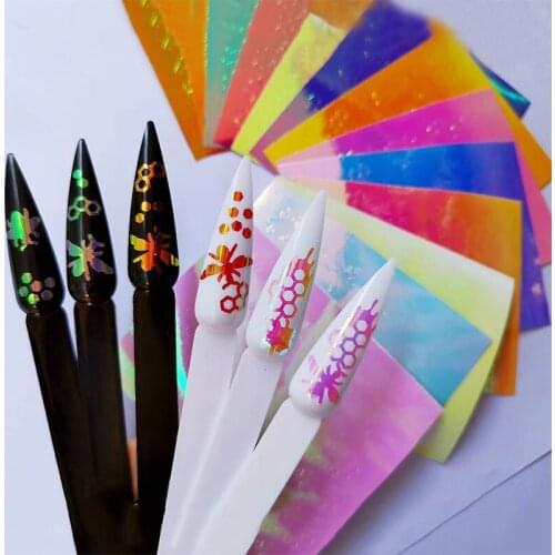 1set Hexagon Dot Pattern Holographic Strip Tape Nail Art Stickers Thin Laser Silver Stripe Sticker DIY Foil Decal Sticker