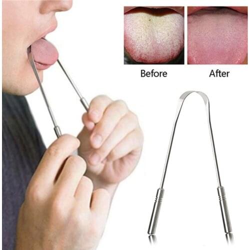 Stainless Steel Oral Fresher Tongue Scraper Fresh Breath Cleaning Coated Tongue Toothbrush Food Grade Oral Hygiene Care Tools