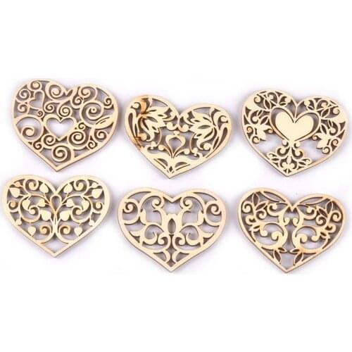 Mixed Lace Heart Pattern Wood Craft Pendant For Scrapbooking Supplies DIY Drop Hanging Wooden Ornaments Home Decor 10pcs M2584