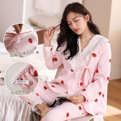 100% Cotton Maternity Nursing Sleepwear Sets Autumn New Breast Feeding Pajamas for Pregnant Women Pregnancy Nightwear