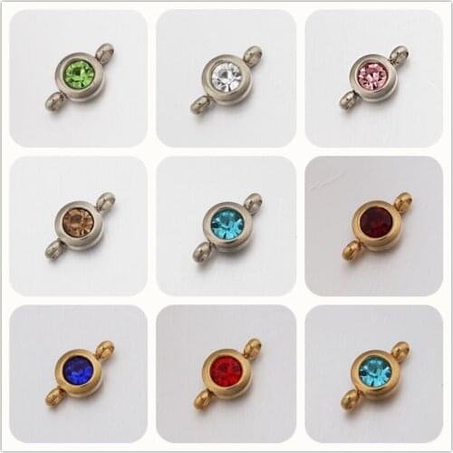 12pcs /bag Birthstone Beads Stainless Steel birthday stone connector for bracelet Birthstone Charms fit Bracelets DIY Jewelry