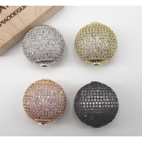 14mm 20mm Hollow Coin Gold plated Cubic Zirconia CZ Micro Paved Loose Metal Beads For Jewelry Making DIY