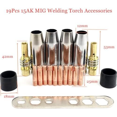 19Pcs 15AK MIG Welding Torch Accessories Nozzle Tip Holder MB15AK 180A Welder Consumables
