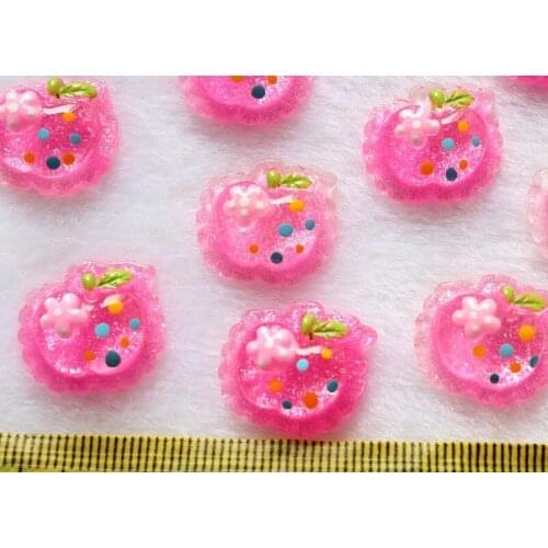 250pcs Resin Flatback Cute glitter polka dots pink apple Cabs -DIY scrapbook, hair bow CUTE SWEET KITSCH CHIC RETRO