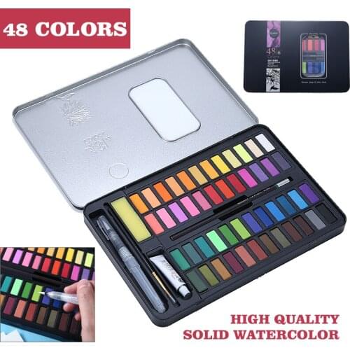48 Colors Portable Water Color Pigment Solid Watercolor Paint Set Art Pigments Kit With Water Brush Pen For Drawing
