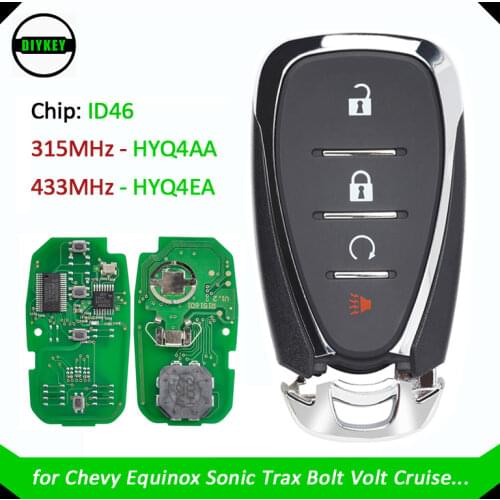 DIYKEY Remote Key Fob 4 Button 315MHz / 433MHz ID46 for Chevrolet Malibu Cruze Spark Cmaro FCC: HYQ4AA / 1551A-4AA