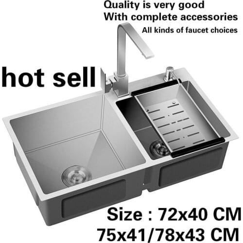 Free shipping Kitchen manual sink double groove durable food grade 304 stainless steel standard hot sell 72x40/75x41/78x43 CM
