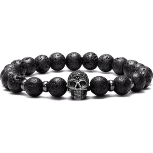 Skull 8mm bohemian multicolor Agate beads Chakra Reiki Buddha Yoga Bracelet elastic adjustable Volcanic Stone Bangles uij34