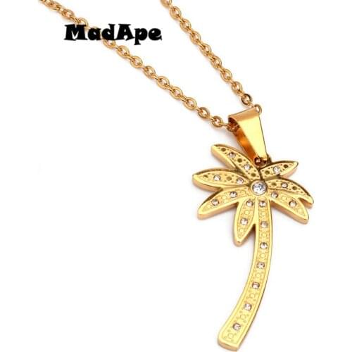 MadApe Gold Color Stainless Steel Choker Coconut Tree Pendant Necklace For Women Sweater Chain Trendy Jewelry Wholesale Necklace