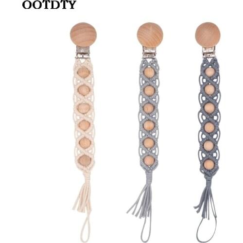Baby Dummy Chain Pacifier clip Crochet Cotton Soother Holder Infant Toddler Wooden Beads Teething Toy