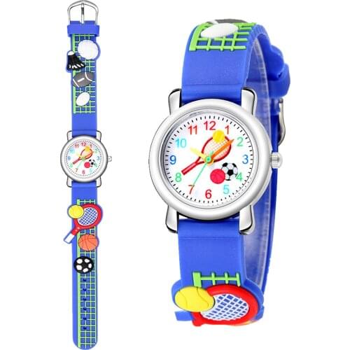 Children Watches Fashion Cartoons Embossed Tennis Ball Buckle Dazzling Child Mesh Belt Watch Rubber Wristwatch часы детские F3