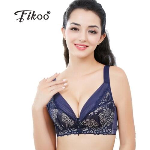 Fikoo Summer Ultra-thin D E Cup Lace Bra Breathable Underwire Plus Size Push up Bras for Women Underwear Lingerie Intimates