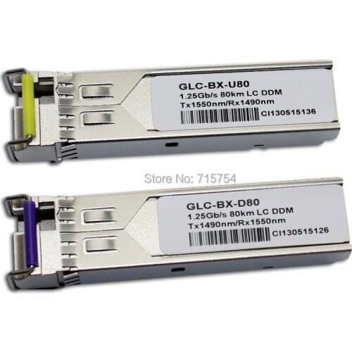 GLC-BX-D80 +GLC-BX-U80- 1000BASE-BX SFP SMF 1490nm/1550nm 80km (Cisco 100% compatible)