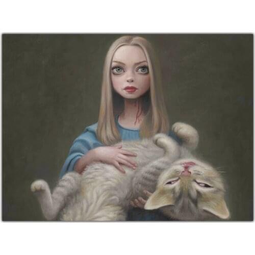 Holover Mark Ryden"Girl and cat"Canvas Oil Painting Childish & Weird Modern Pop Art Picture Poster Home Decor Aesthetic