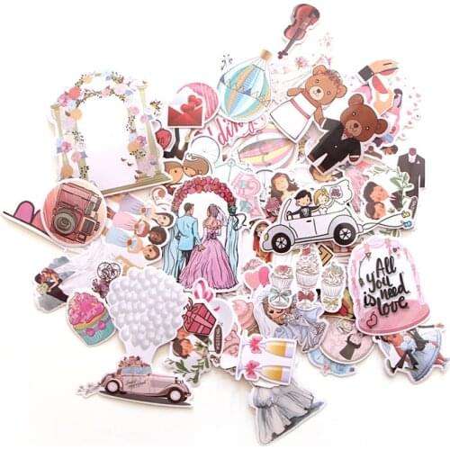 JF960 68pcs Wedding Theme Stickers Decorative Stationery Stickers Scrapbooking Diy Diary Album Journal Stickers Decals