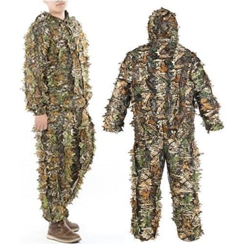 Camouflage Suit 3D Maple Leaf Bionic Ghillie Suits Two-piece Hunting Clothing Men Women Kids Outdoor Hunting Suits Jacket Hooded