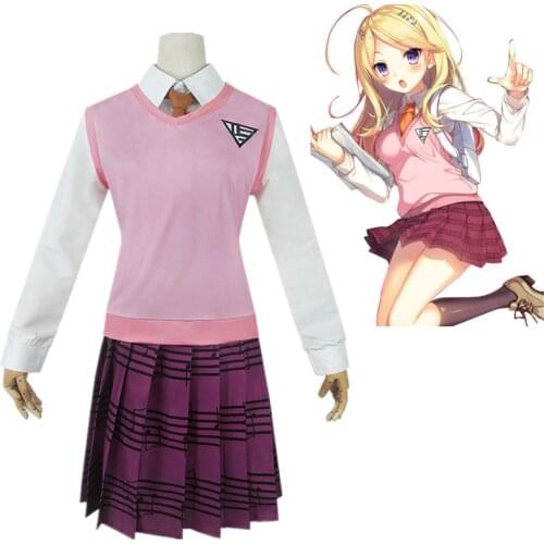 Anime Danganronpa V3 Akamatsu Kaede Cosplay Costume Kaede Akamatsu Shirt Skirt Sweater Vest School Uniform Wigs Girl Outfit