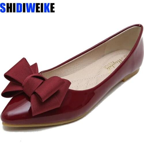 Summer Fashion Womens Flat Shoes Red Woman Flats Casual Loafers Soft Slip On Bow-knot Pointed Toe Daily Flat Big Size 43 AB052