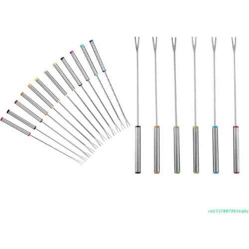 Long Handle Grill Rotisserie Forks Set Stainless Steel Fondue Forks Heat Resistant Roasting Sticks Kitchen Outdoor Tool for