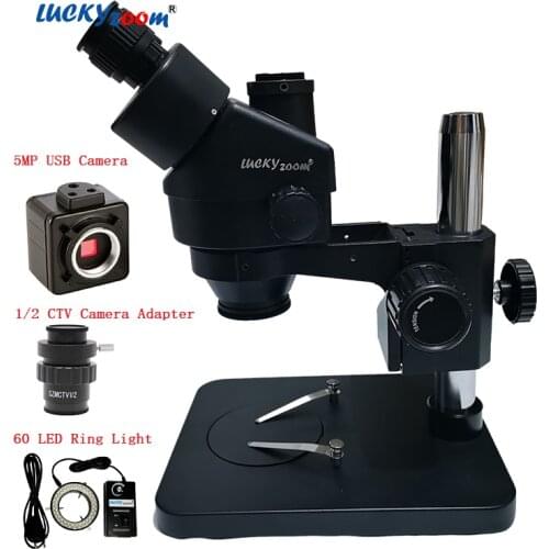 7X-45X Simul Focal Trinocular Microscope Black Support Base 5MP Camera 60 LED Ring Light Professional Brand Stereo Microscopio