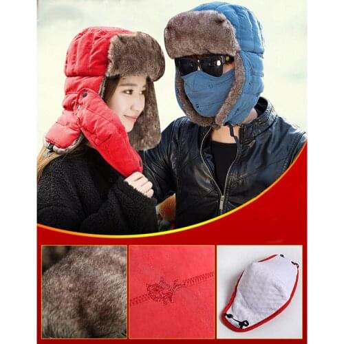 Mens Warm Chunky Trapper Hat Removable Windproof Winter Russian Hats With Mask Ushanka Hat Earflap Snow Cap
