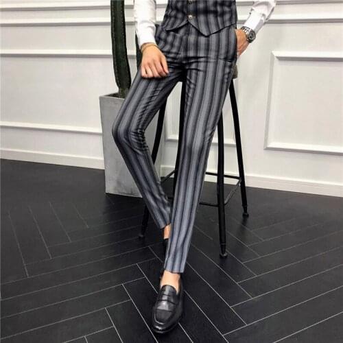 Masculino Elegant Stripe Dress Pants Nightclub Suit Pants 2020 Mens Trousers Casual Slim Fit Pants Business Office Trousers Men