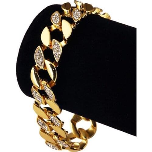 Mens Jewelry 7.8inch Hip Hop BLING Bracelet Super Flash Water Drill Cuban Chain Bracelet Cool Domineering Bracelet For Men