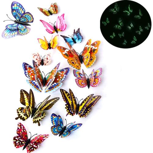 12 PVC Luminous Butterfly Wall Stickers 3D Butterfly Wall Stickers Living Room Bedroom Decoration Magnetic Magnet Stickers