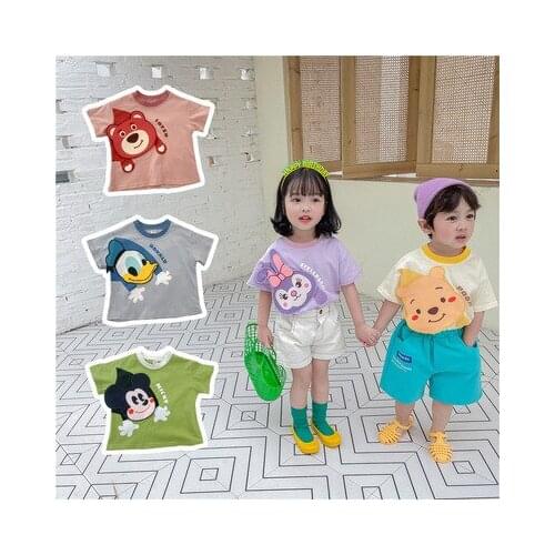 2021 Summer New Childrens Short-sleeved T-shirts Baby Boys and Girls Cartoon T-shirts Girls' Cartoon Cotton Casual Top Tees