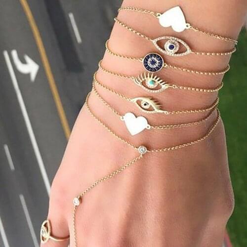 New Boho Multi Level Chain Vintage Eyes Heart-shaped Sequins Bracelet Fashion Bracelets For Women Gold Color Crystal Jewelry