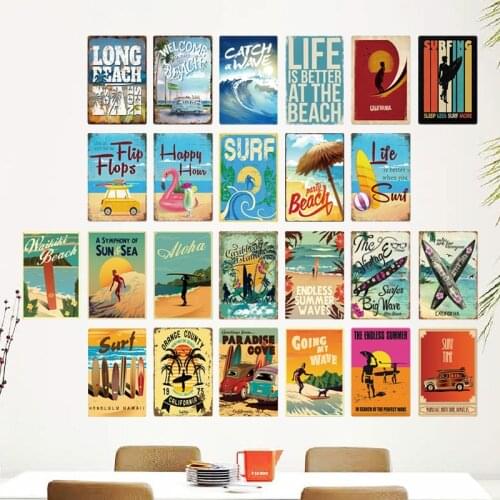Beach Tin Sign Plaque Metal Summer Sign Metal Plate Wall Decor for Beach Bar Beach House Surf Club Decorative Iron Painting